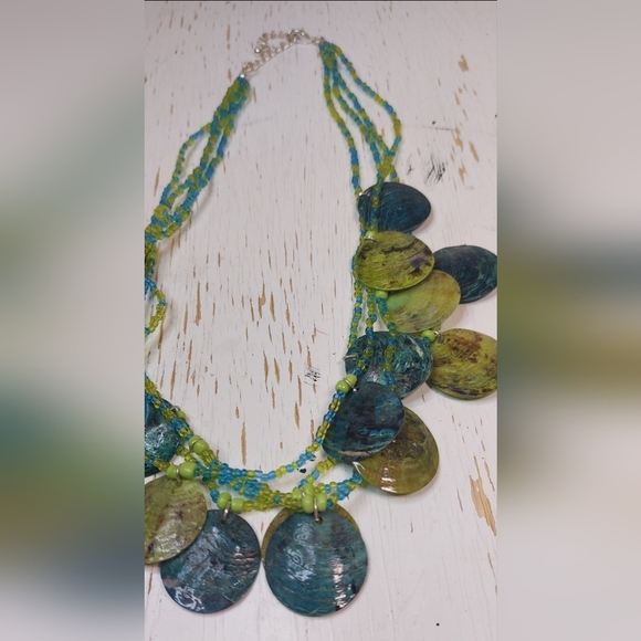 Multistrand Necklace Seed Beads and Shell Beads Boho Beaded Jewelry Cottage - Picture 2 of 6